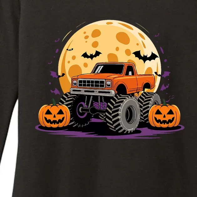 Monster Truck Halloween Jack O Lantern Moon Pumpkin Womens CVC Long Sleeve Shirt