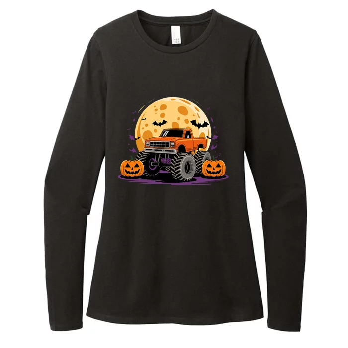 Monster Truck Halloween Jack O Lantern Moon Pumpkin Womens CVC Long Sleeve Shirt