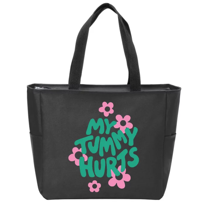 My Tummy Hurts Aesthetic Cute Flower Groovy Graphic Zip Tote Bag