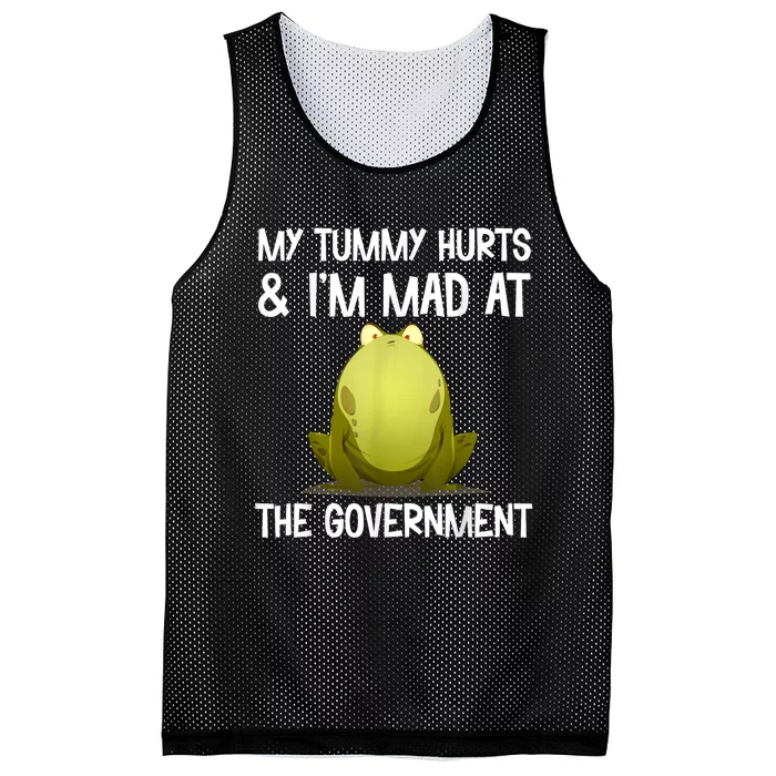 My Tummy Hurts And IM Mad At The Government Funny Frog Mesh Reversible Basketball Jersey Tank