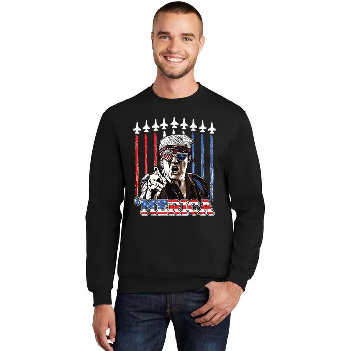 Merica Trump Happy 4th Of July Trump American Flag Sweatshirt