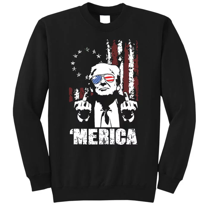 Merica Trump Happy 4th Of July Trump American Flag Tall Sweatshirt