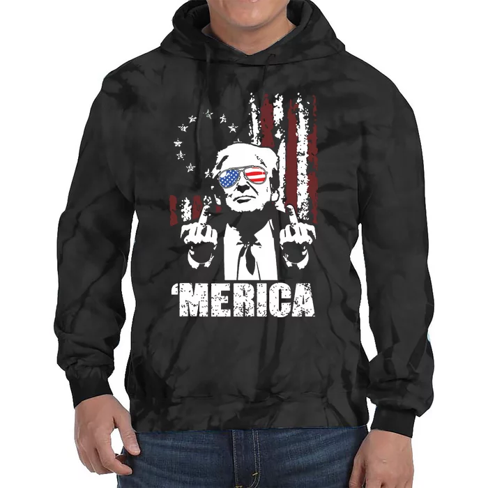 Merica Trump Happy 4th Of July Trump American Flag Tie Dye Hoodie