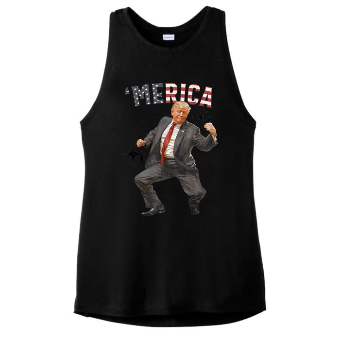 Merica Trump Happy 4th Of July Trump American Flag Gifts Ladies Tri-Blend Wicking Tank