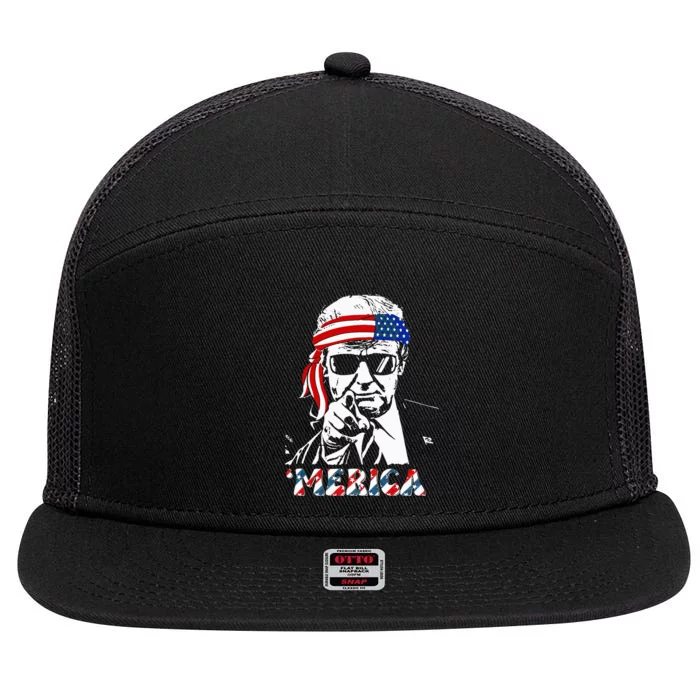 Merica Trump Happy 4th Of July Trump 7 Panel Mesh Trucker Snapback Hat