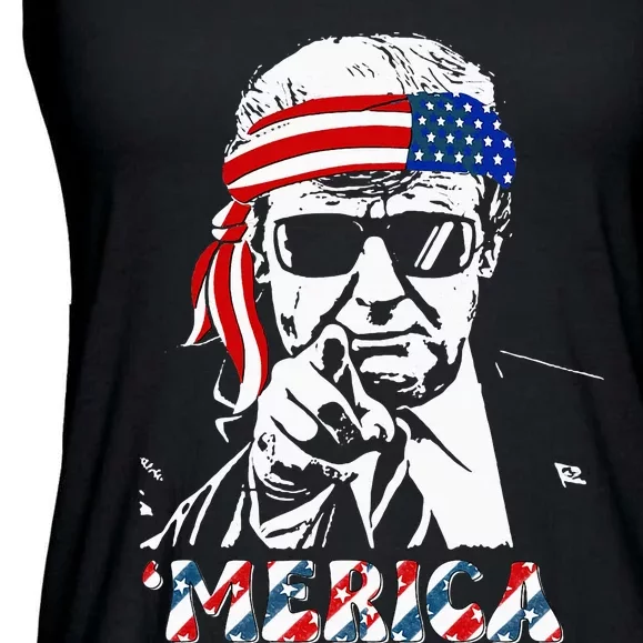 Merica Trump Happy 4th Of July Trump Ladies Essential Flowy Tank