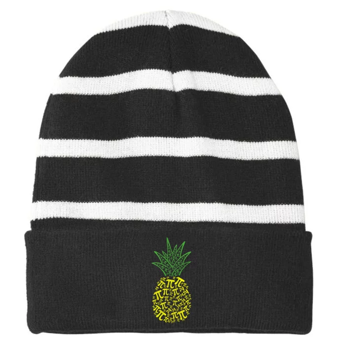 Math Teacher Hawaiian  Funny Pineapple Apparel Pi Day Striped Beanie with Solid Band