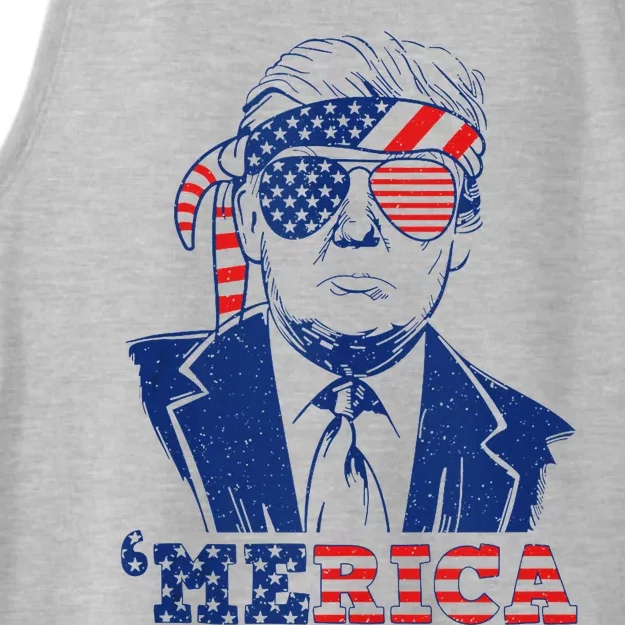 Merica Trump Happy 4th Of July Trump American Flag Funny Tank Top Ladies Tri-Blend Wicking Tank