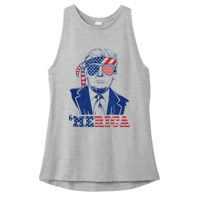 Merica Trump Happy 4th Of July Trump American Flag Funny Tank Top Ladies Tri-Blend Wicking Tank