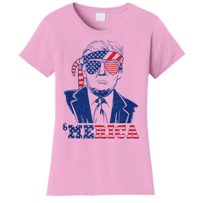 Merica Trump Happy 4th Of July Trump American Flag Funny Tank Top Women's T-Shirt