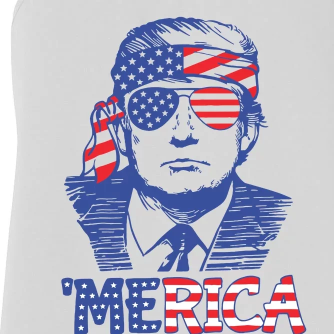 Merica Trump Happy 4th Of July Trump American Flag Women's Racerback Tank