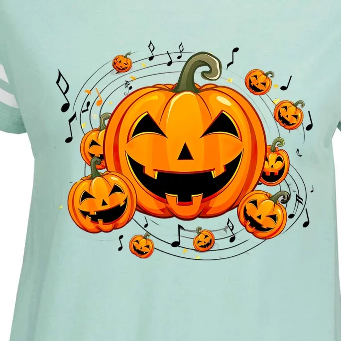 Music Teacher Halloween Fall Pumpkin Enza Ladies Jersey Football T-Shirt