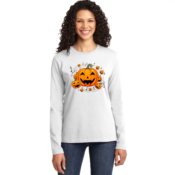 Music Teacher Halloween Fall Pumpkin Ladies Long Sleeve Shirt