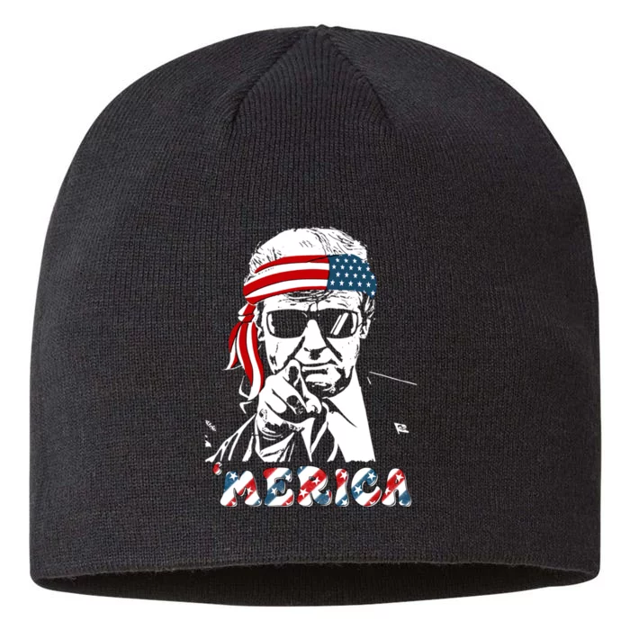 Merica Trump Happy 4th Of July Trump American Flag 8 1/2in Sustainable Knit Beanie