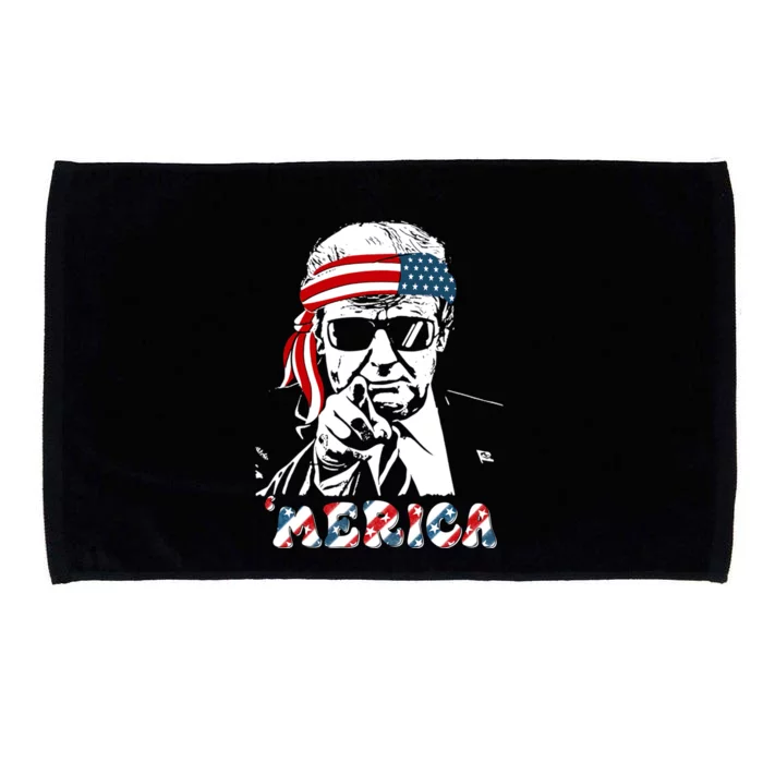 Merica Trump Happy 4th Of July Trump American Flag Microfiber Hand Towel