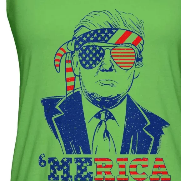 Merica Trump Happy 4th Of July Trump American Flag Funny Tank Top Ladies Essential Flowy Tank