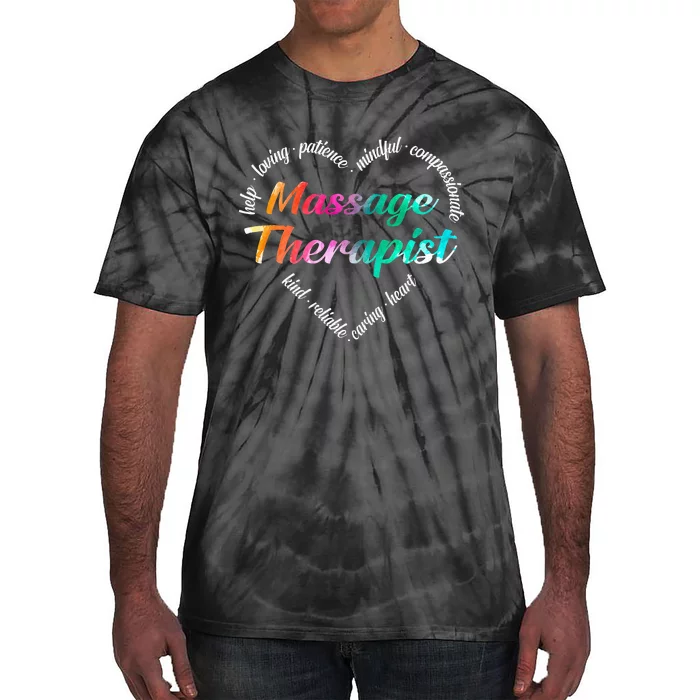 Massage Therapist Heart Word Cloud Watercolor Rainbow Tie-Dye T-Shirt