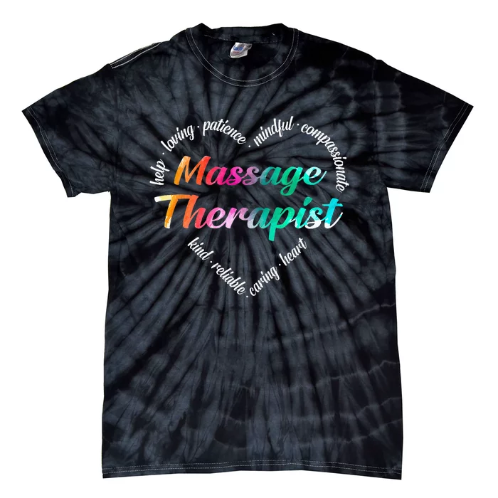 Massage Therapist Heart Word Cloud Watercolor Rainbow Tie-Dye T-Shirt