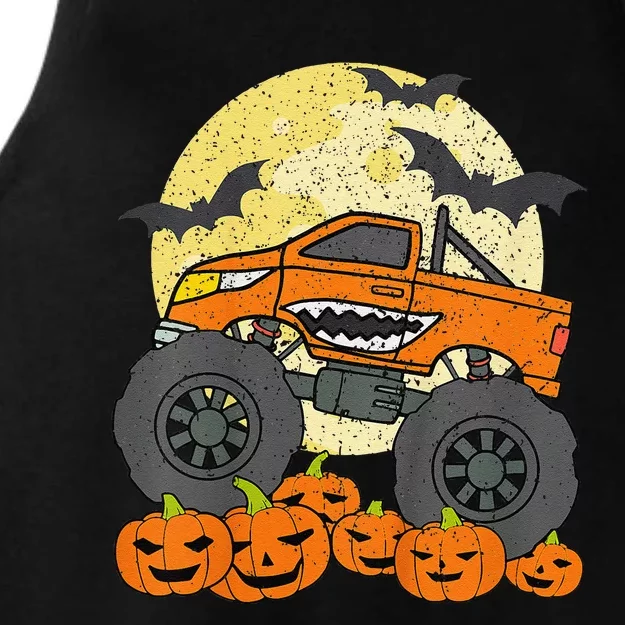 Monster Truck Halloween Jack O Lantern Moon Pumpkin Gift Ladies Tri-Blend Wicking Tank