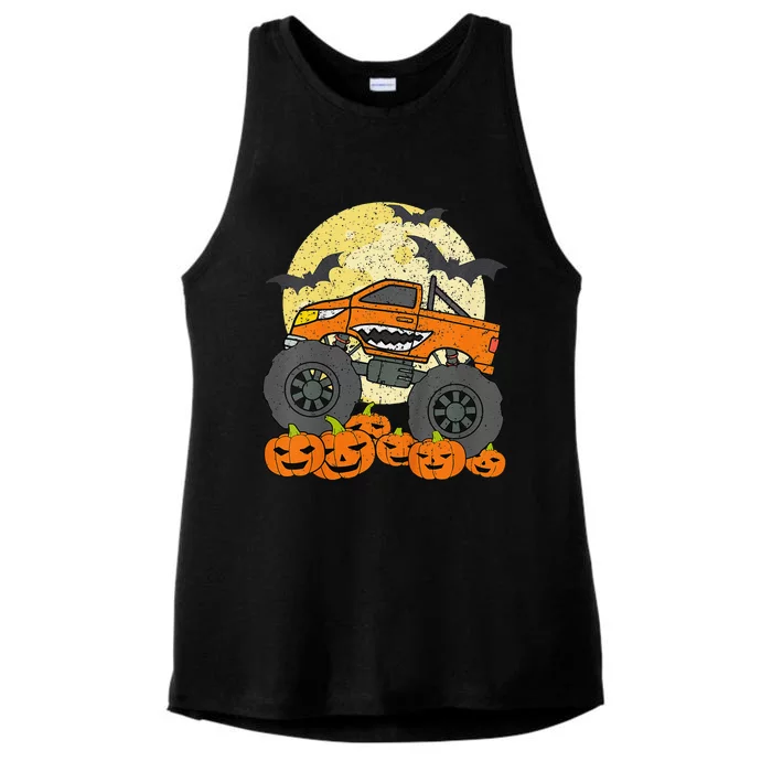 Monster Truck Halloween Jack O Lantern Moon Pumpkin Gift Ladies Tri-Blend Wicking Tank