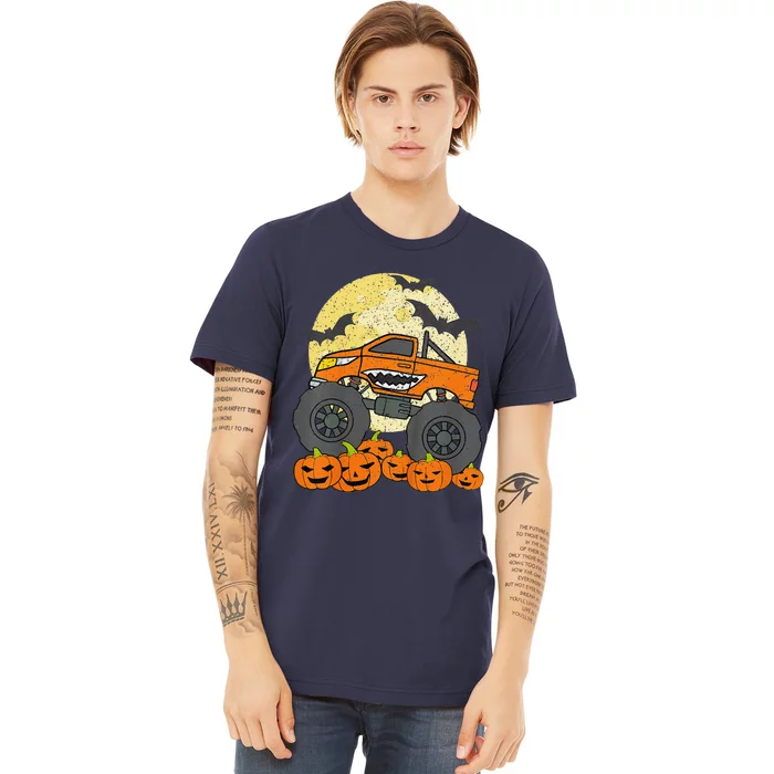 Monster Truck Halloween Jack O Lantern Moon Pumpkin Gift Premium T-Shirt