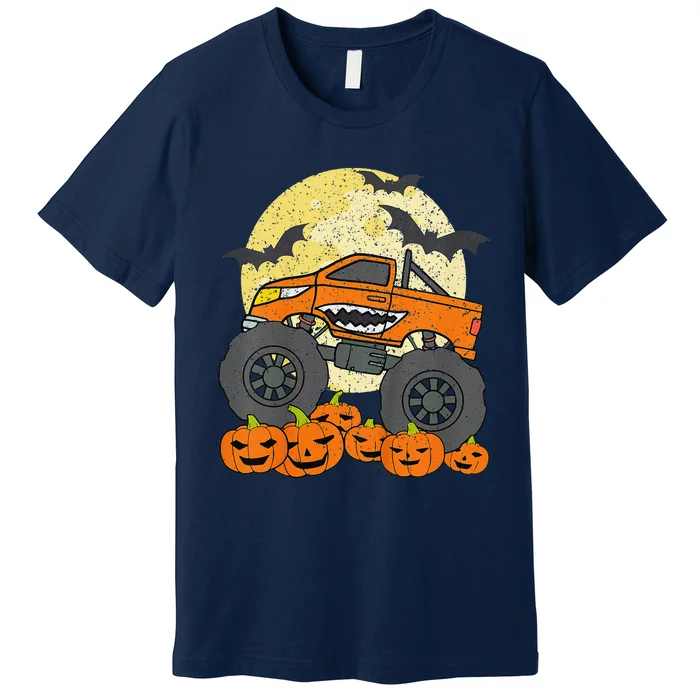 Monster Truck Halloween Jack O Lantern Moon Pumpkin Gift Premium T-Shirt