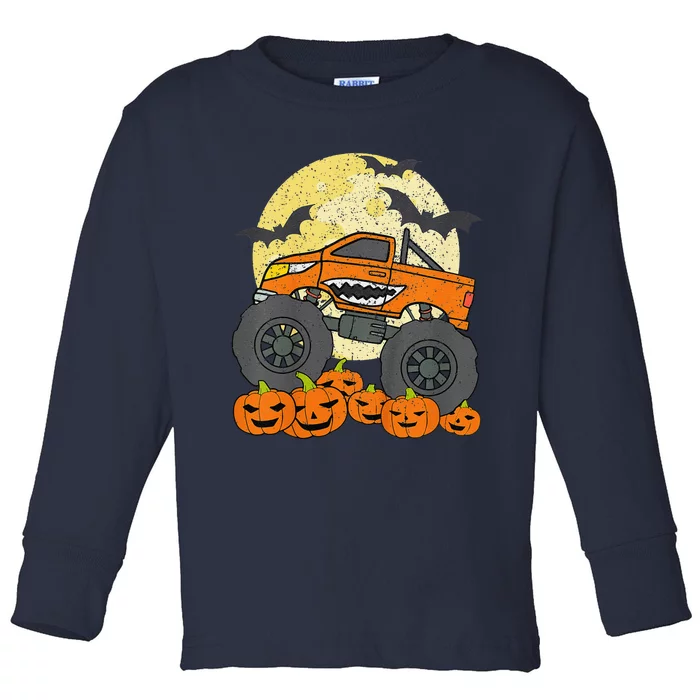 Monster Truck Halloween Jack O Lantern Moon Pumpkin Gift Toddler Long Sleeve Shirt