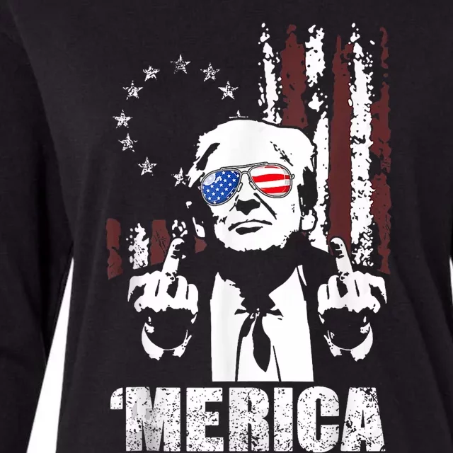 Merica Trump Happy 4th Of July Trump American Flag Womens Cotton Relaxed Long Sleeve T-Shirt