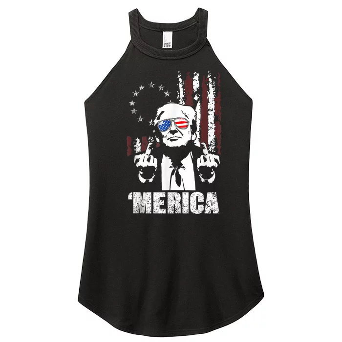 Merica Trump Happy 4th Of July Trump American Flag Women’s Perfect Tri Rocker Tank