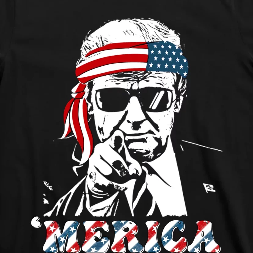 Merica Trump Happy 4th Of July Trump American Flag T-Shirt