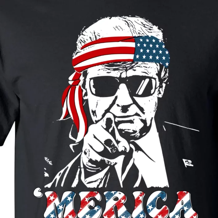 Merica Trump Happy 4th Of July Trump American Flag Tall T-Shirt