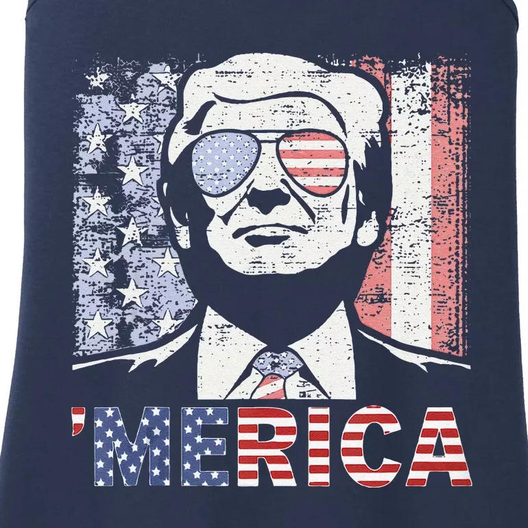 Merica Trump Happy 4th Of July Trump American Flag Ladies Essential Tank