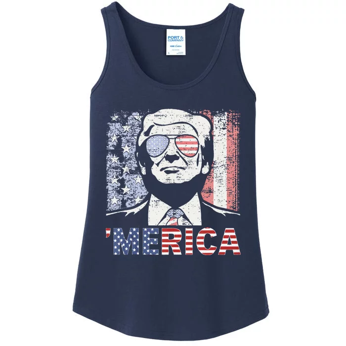 Merica Trump Happy 4th Of July Trump American Flag Ladies Essential Tank