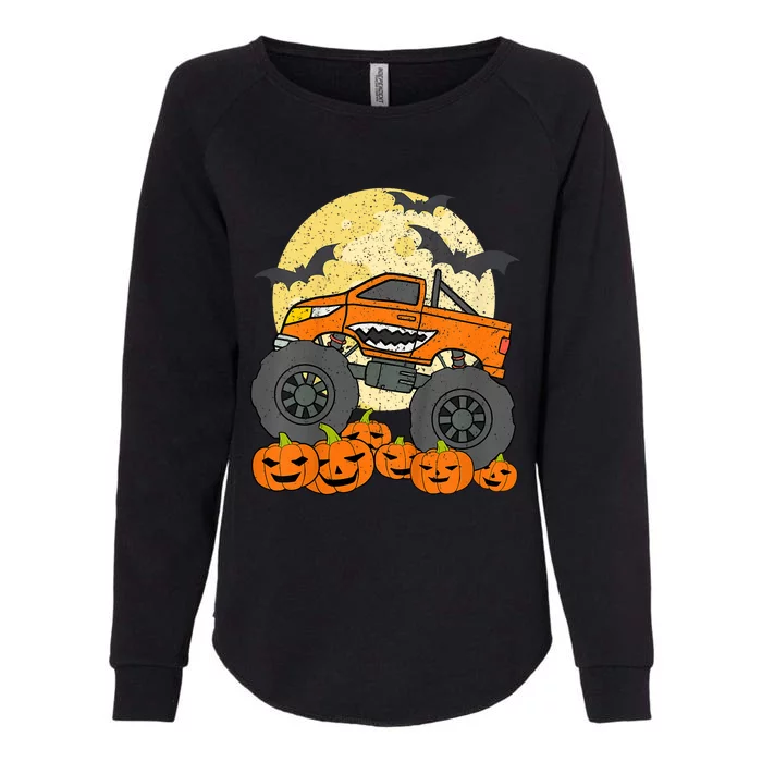 Monster Truck Halloween Jack O Lantern Moon Pumpkin Womens California Wash Sweatshirt