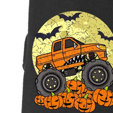 Monster Truck Halloween Jack O Lantern Moon Pumpkin Doggie 3-End Fleece Hoodie