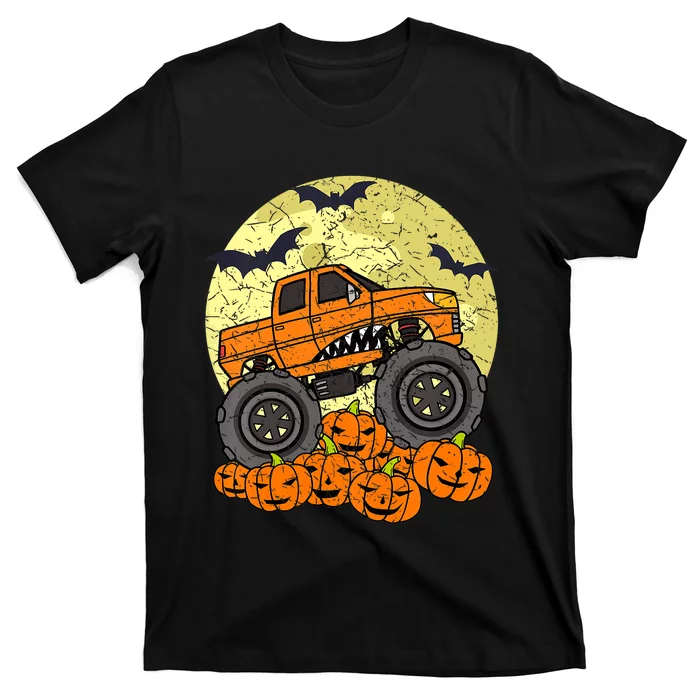 Monster Truck Halloween Jack O Lantern Moon Pumpkin T-Shirt