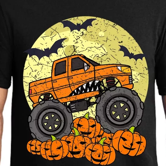 Monster Truck Halloween Jack O Lantern Moon Pumpkin Pajama Set