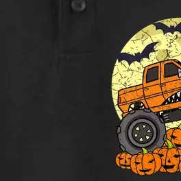 Monster Truck Halloween Jack O Lantern Moon Pumpkin Dry Zone Grid Performance Polo