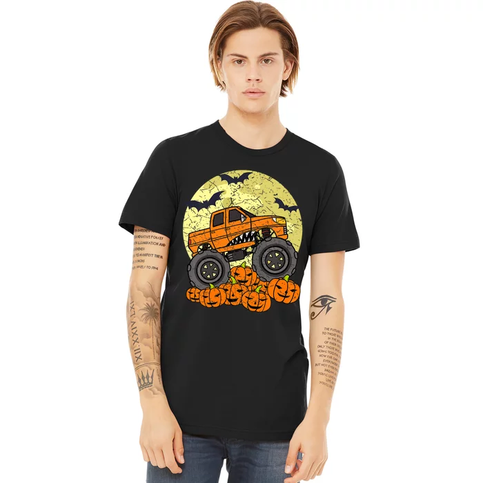 Monster Truck Halloween Jack O Lantern Moon Pumpkin Premium T-Shirt