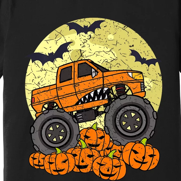 Monster Truck Halloween Jack O Lantern Moon Pumpkin Premium T-Shirt