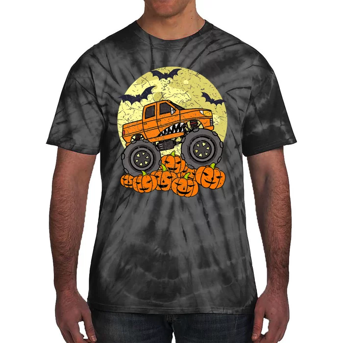 Monster Truck Halloween Jack O Lantern Moon Pumpkin Tie-Dye T-Shirt