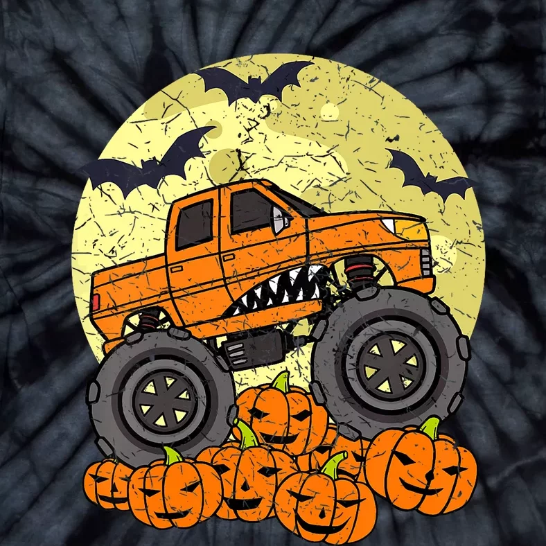 Monster Truck Halloween Jack O Lantern Moon Pumpkin Tie-Dye T-Shirt