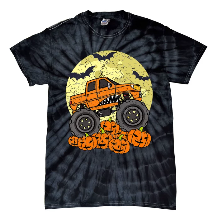 Monster Truck Halloween Jack O Lantern Moon Pumpkin Tie-Dye T-Shirt