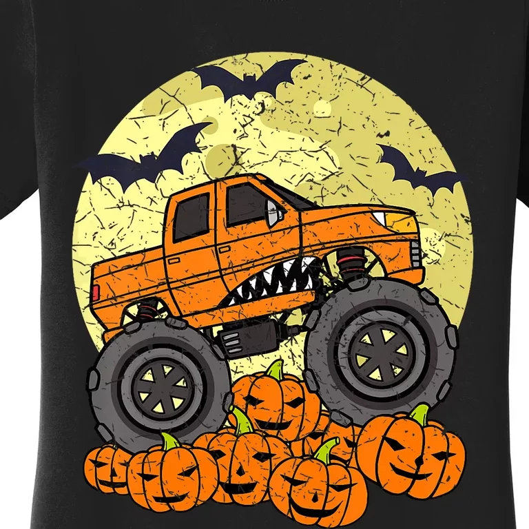 Monster Truck Halloween Jack O Lantern Moon Pumpkin Women's T-Shirt