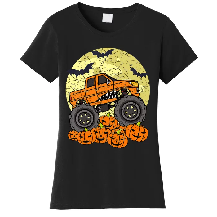 Monster Truck Halloween Jack O Lantern Moon Pumpkin Women's T-Shirt