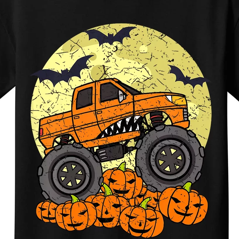 Monster Truck Halloween Jack O Lantern Moon Pumpkin Kids T-Shirt