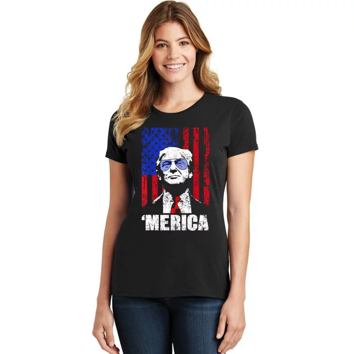 Merica Trump Happy 4th Of July Trump American Flag Gifts Women's T-Shirt