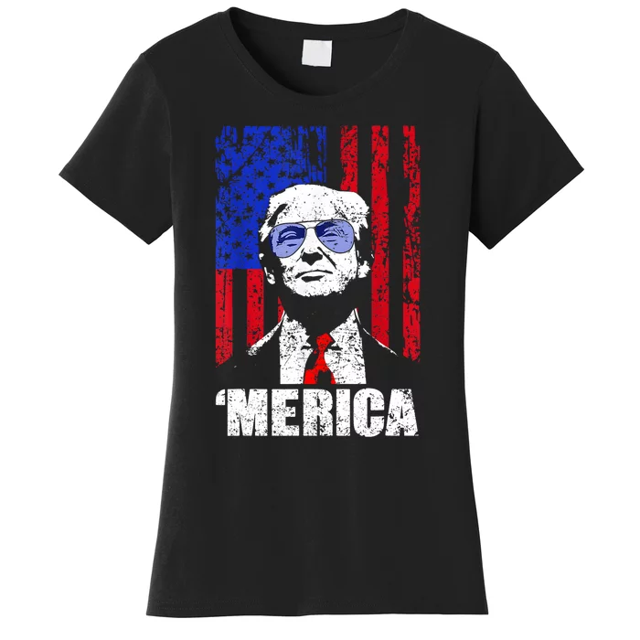 Merica Trump Happy 4th Of July Trump American Flag Gifts Women's T-Shirt