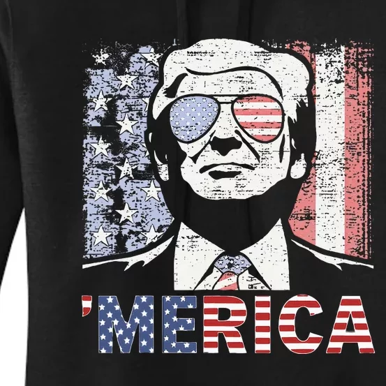 Merica Trump Happy Trump American Flag Women's Pullover Hoodie