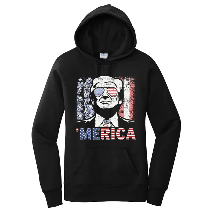 Merica Trump Happy Trump American Flag Women's Pullover Hoodie